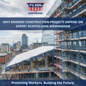 Scaffolding installation on a construction site in Birmingham.